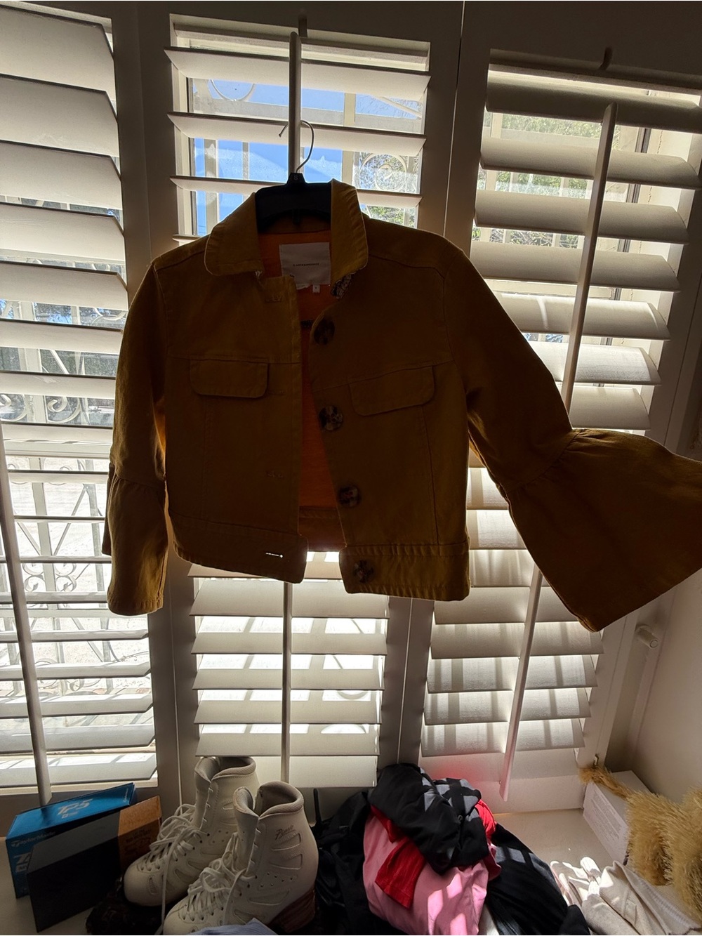 Anthropologie Mustard Bell-Sleeve Denim Jacket
